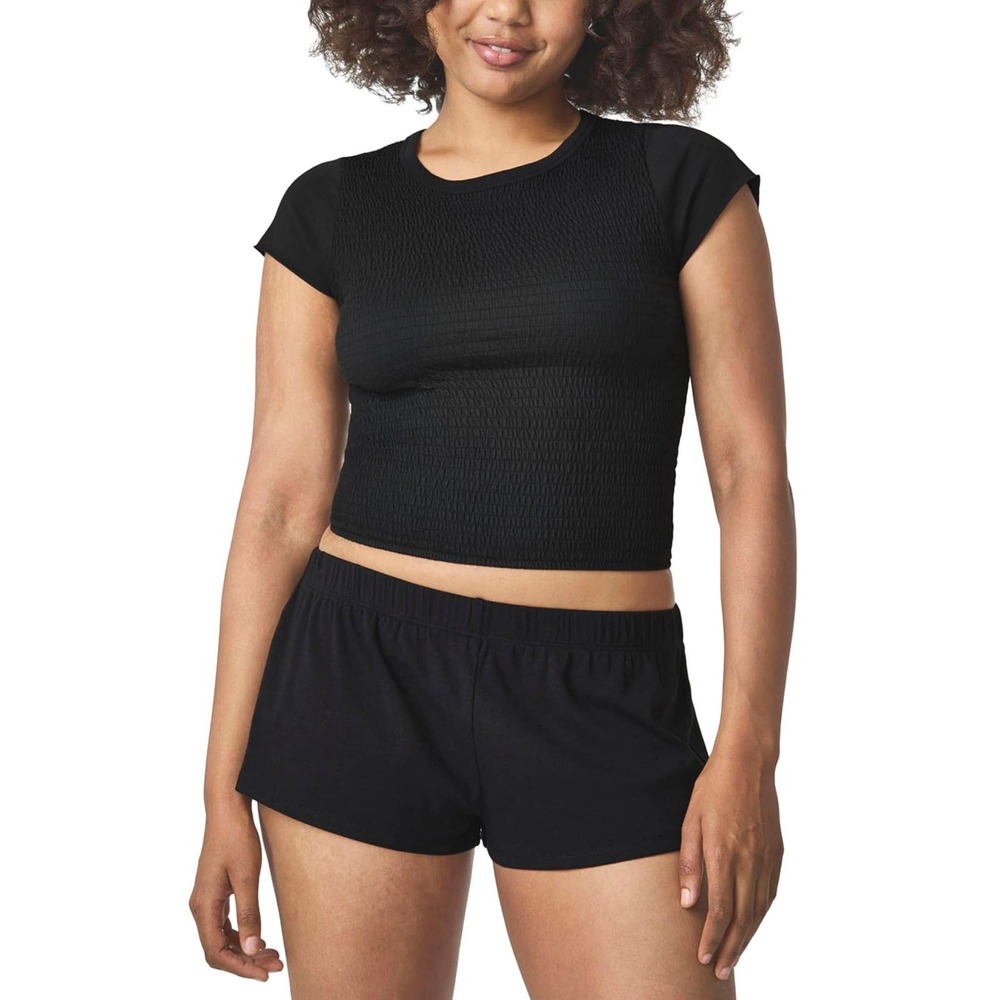 Florence by Mills Black Smocked Short Sleeve Crop Top RFM0120 XL NWT
